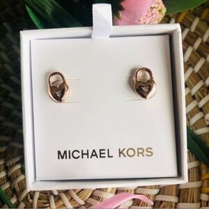 Michael Kors Rose Gold Heart Lock Stud Earrings Padlock Design NWT